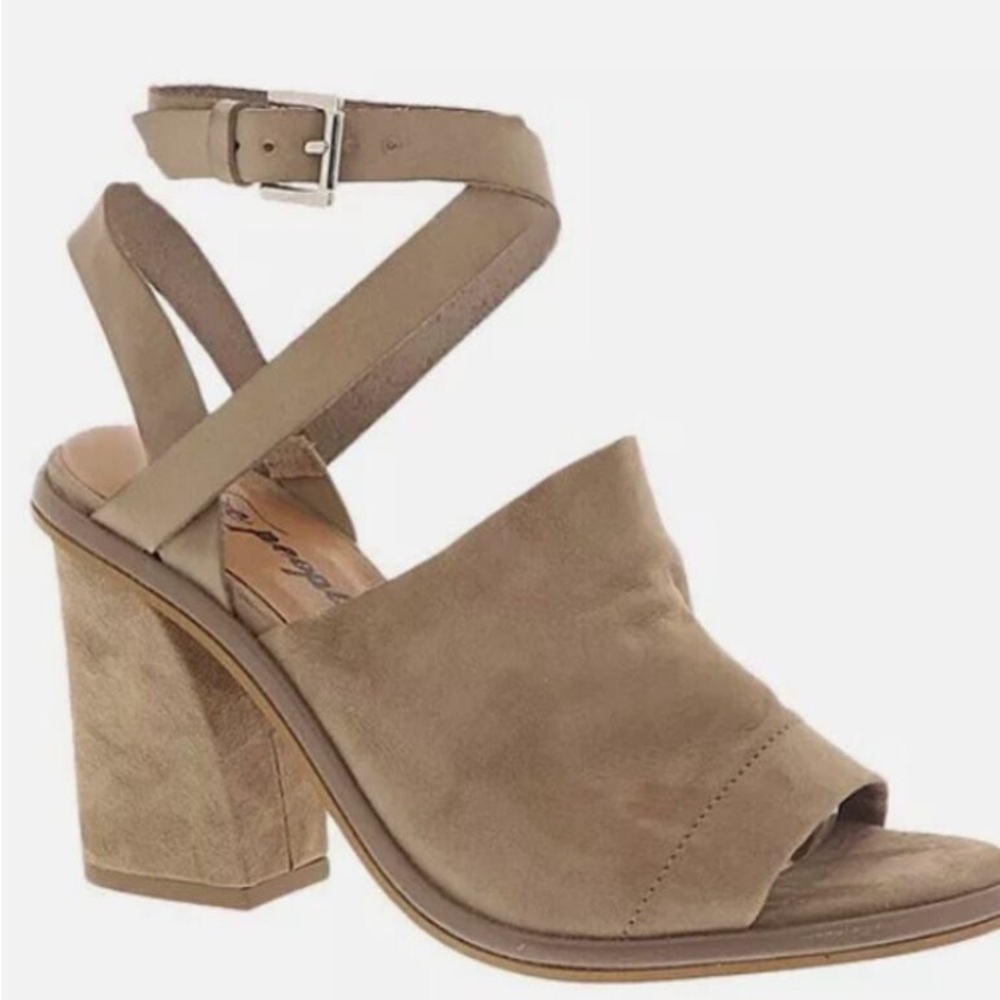 Free People See Ya There Tan Suede Sandal EU 38 US 7.5 Block Heel Ankle Wrap